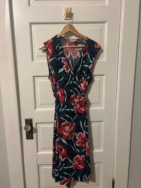 SD Collection Teal Midi Dress with Pink Floral Print